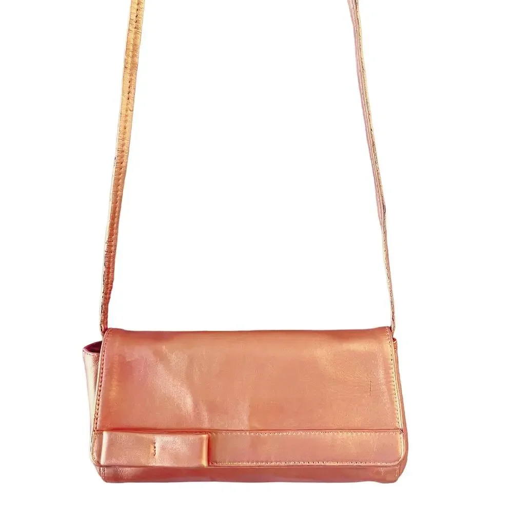FURLA Refurbished Bag Leather Crossbody Detachable Strap Rose Gold Clutch Italy - Picture 2 of 16